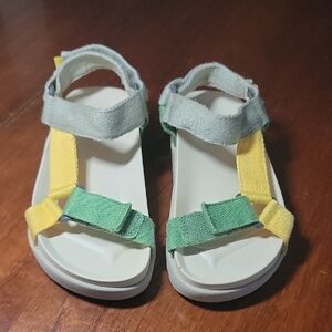 Zara Green and Yellow Sporty Sandals with Velcro Straps